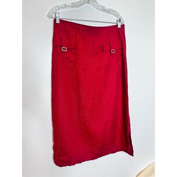 Vintage eagles eye red linen midi skirt sz 12 - Picture 1 of 7